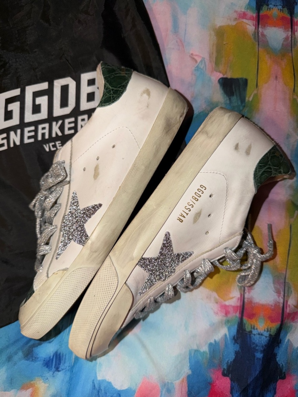 Golden Goose Swarovski Crystal and Green Crocodile Superstar Sneaker Tennis Shoe - Picture 11 of 13